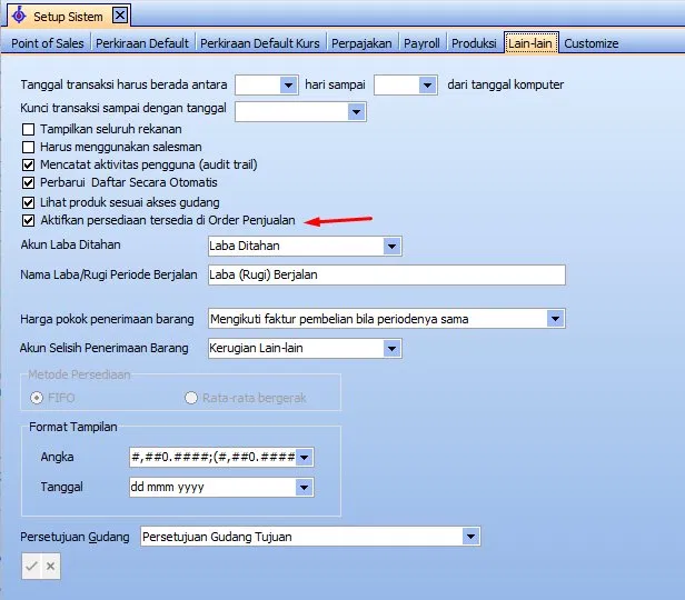 Setup Sistem tab Lain-lain