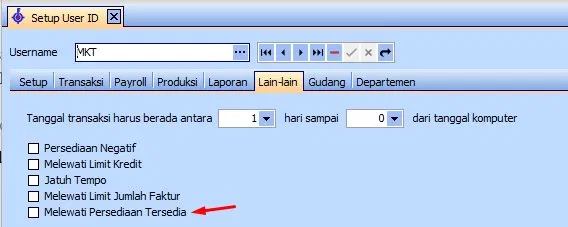 Setup User ID tab Lain-lain