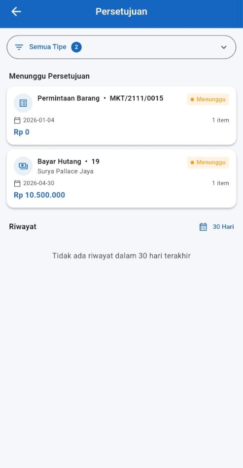 Menu Persetujuan di Feat Mobile