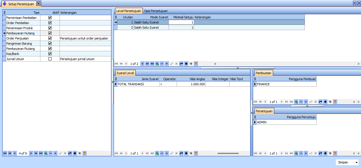 Layar Setup Persetujuan