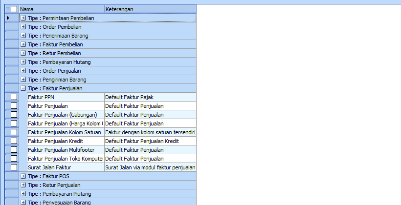 Daftar template formulir di Setup Template Dokumen Feat