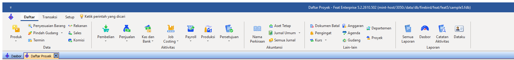 Menu Daftar, tombol Proyek