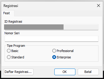 Dialog Registrasi Feat dengan tombol Daftar Registrasi