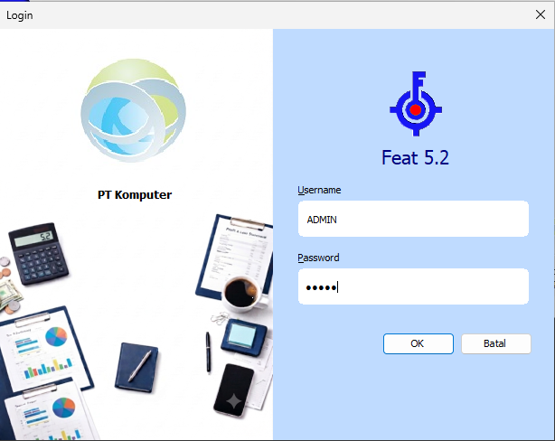 Login ke database Feat sebagai user Setup Sistem