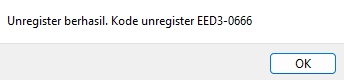 Pesan Unregister berhasil beserta kode unregister