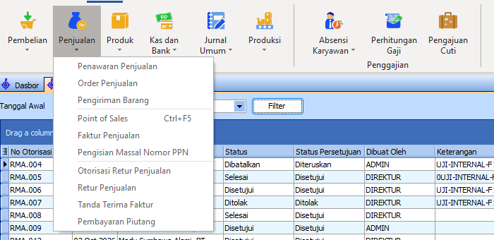 Menu Otorisasi Retur Penjualan di Feat