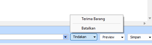 Menu Tindakan Terima Barang