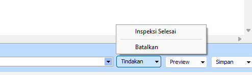 Menu Tindakan Inspeksi Selesai