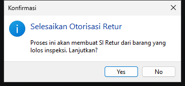 Konfirmasi menyelesaikan Otorisasi Retur
