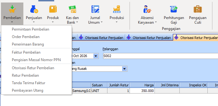 Menu Otorisasi Retur Pembelian di Feat