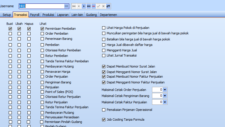 Hak akses Otorisasi Retur di Setup User ID Feat