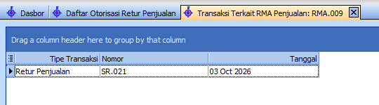 Daftar Transaksi Terkait Otorisasi Retur Penjualan