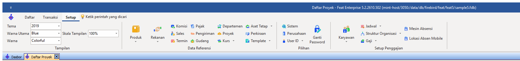 Menu Setup, tombol Proyek pada kelompok Data Referensi