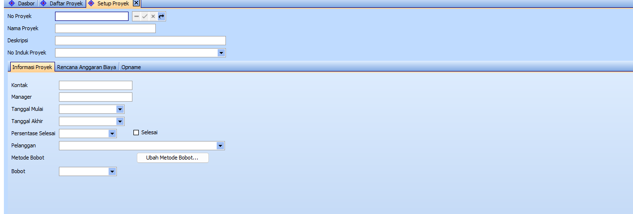 Formulir Setup Proyek baru