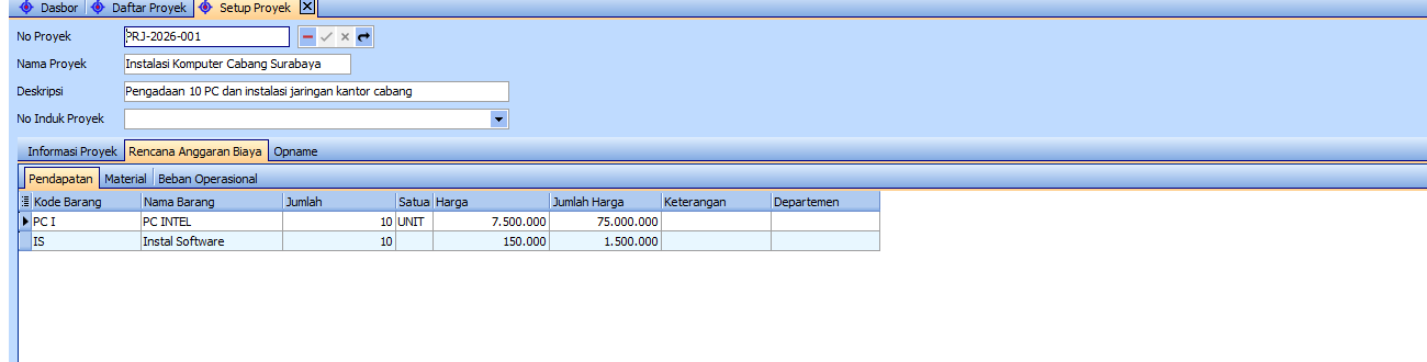 RAB pendapatan proyek induk