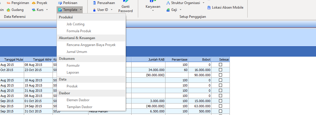 Menu Template Rencana Anggaran Biaya Proyek
